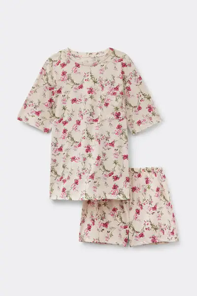 Pigiama Corto in Cotone Superior Stampa Pretty Flowers Donna Stampa