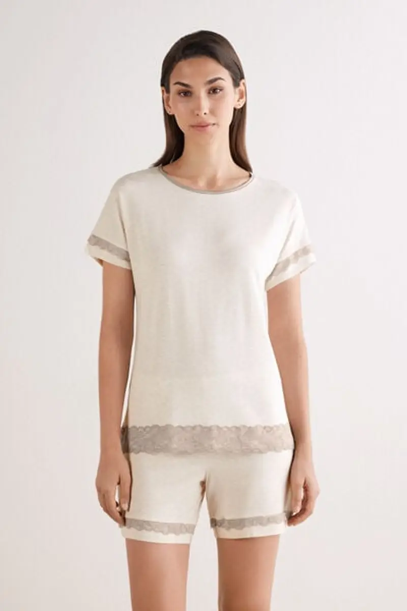 Intimissimi Pigiama Corto in Modal con Pizzo Donna Naturale Taglia L