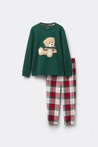 Pigiama Lungo Bambina in Cotone Cozy Teddy Bambina Verde