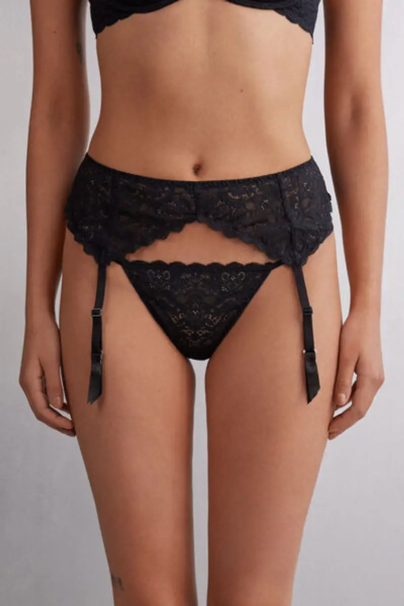 Intimissimi Reggicalze in Pizzo Donna Nero Taglia TU