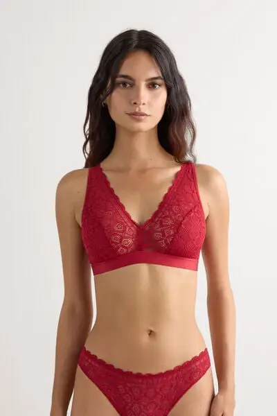 Reggiseno a Triangolo Lara in Pizzo Donna Rosso