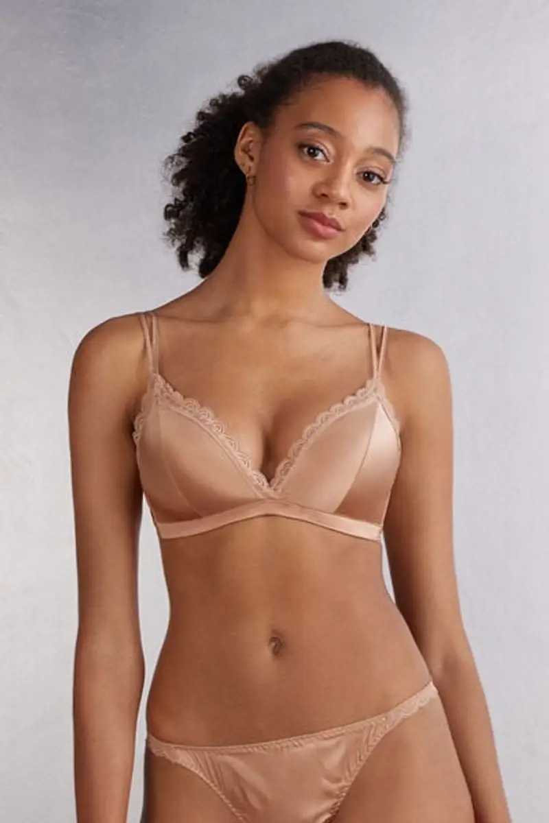 Intimissimi Reggiseno a Triangolo Tiziana in Seta e Pizzo Donna Naturale Taglia 3B