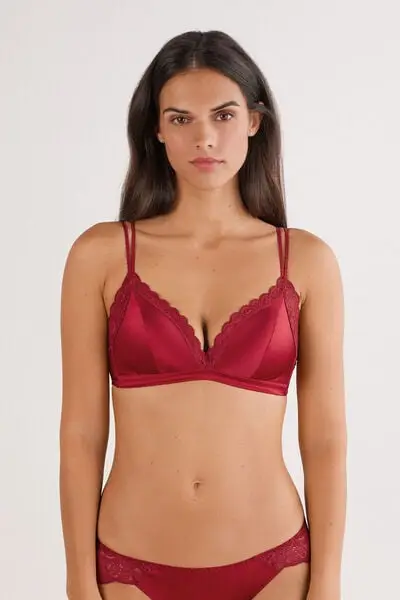 Reggiseno a Triangolo Tiziana in Seta e Pizzo Donna Rosso