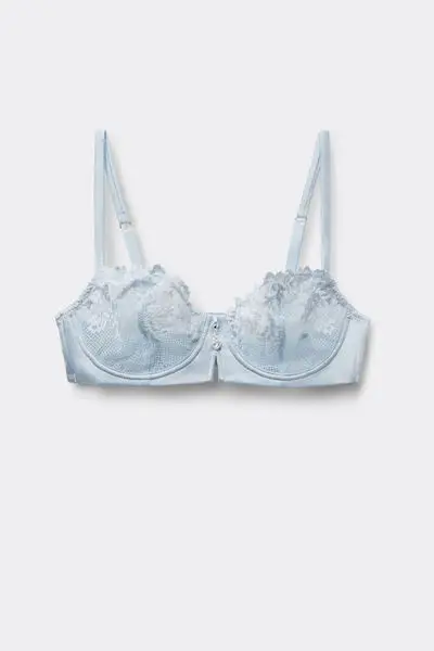 Reggiseno Balconcino Denise in Seta e Pizzo Silky Flowers Donna Blu