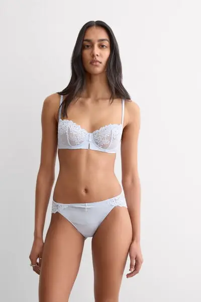 Reggiseno Balconcino Denise in Seta e Pizzo Silky Flowers Donna Blu