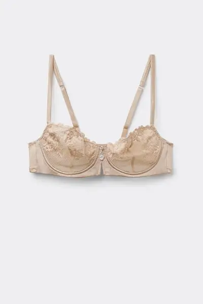 Reggiseno Balconcino Denise in Seta e Pizzo Silky Flowers Donna Naturale