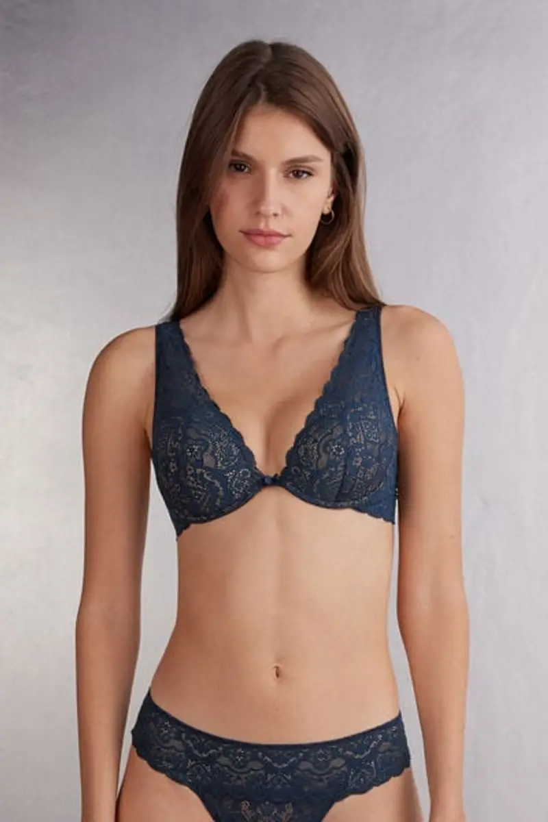 Intimissimi Reggiseno Balconcino Elena in Pizzo Donna Blu Taglia 1D