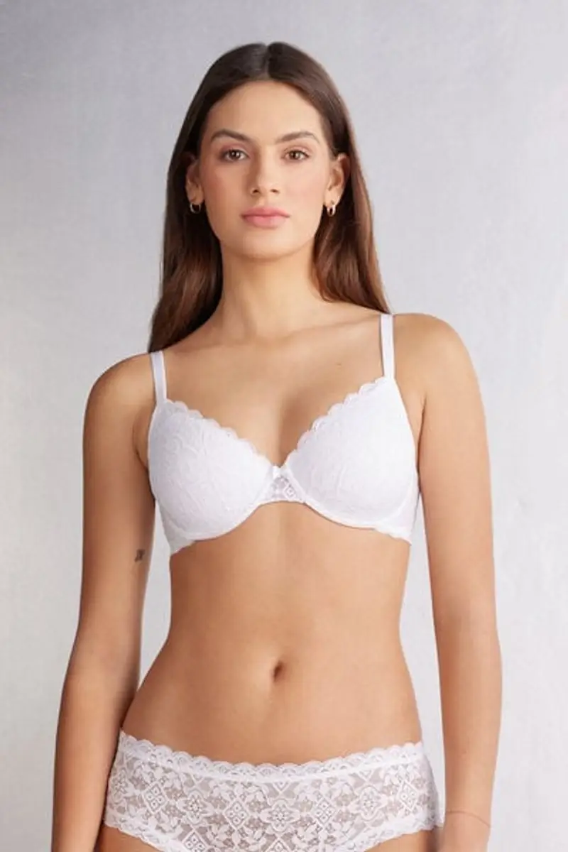 Reggiseno Balconcino Francesca in Pizzo Donna Bianco