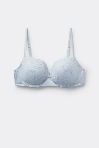 Reggiseno Balconcino Sofia in Seta e Pizzo Silky Flowers Donna Blu