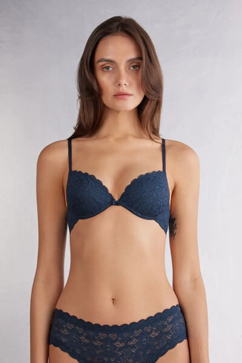 Intimissimi Reggiseno Push-up Bellissima in Pizzo Donna Blu Taglia 1B