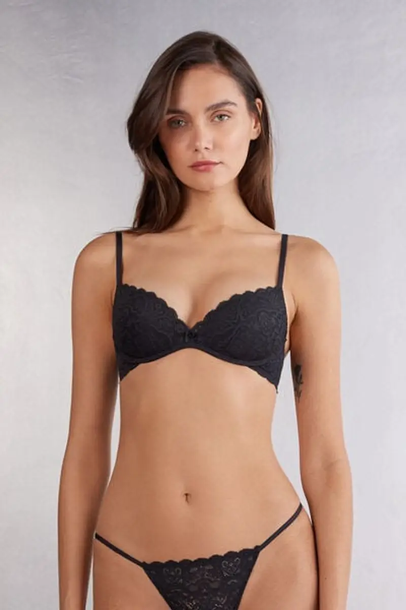 Intimissimi Reggiseno Super Push-up Gioia in Pizzo Donna Nero Taglia 1C