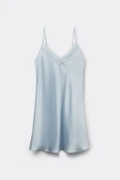 Sottoveste in Seta e Pizzo Silky Flowers Donna Blu