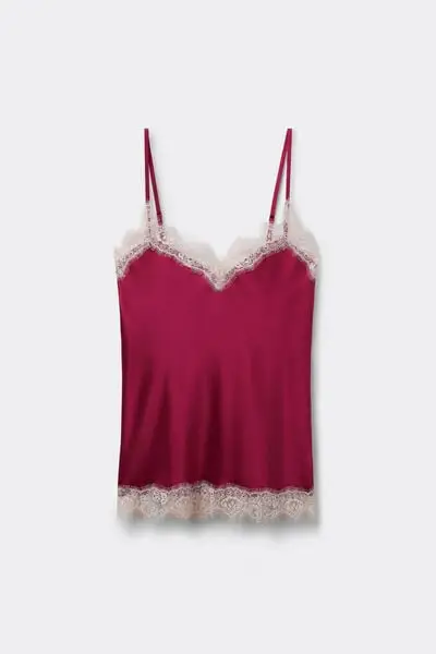 Top in Seta con Pizzo a Contrasto Donna Rosa