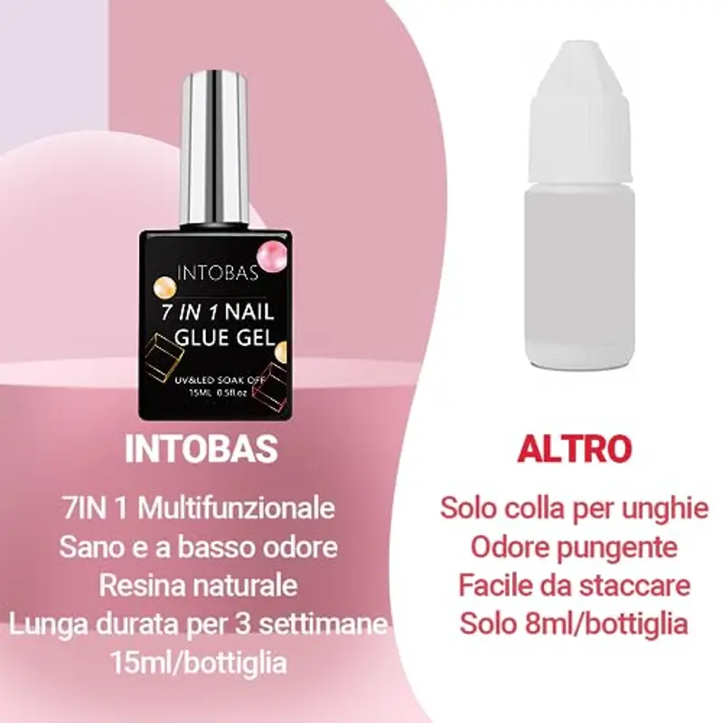 INTOBAS 7 In 1 Colla Per Unghie Finte Extra Forte, 15ml Sette in Uno Nail Glue, Gel Rubber Base per Unghie Finte, Colla Gel Unghie per Tip UV Lunga Durata miniatura 2