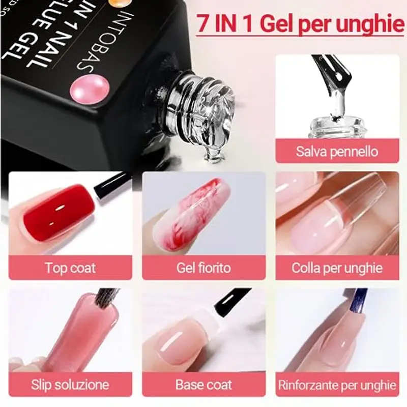 INTOBAS 7 In 1 Colla Per Unghie Finte Extra Forte, 15ml Sette in Uno Nail Glue, Gel Rubber Base per Unghie Finte, Colla Gel Unghie per Tip UV Lunga Durata miniatura 3