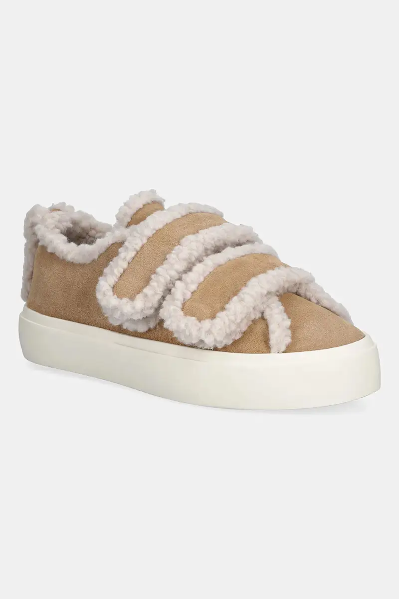 Inuikii Sneakers Low Velcro beige in Camoscio e Shearling