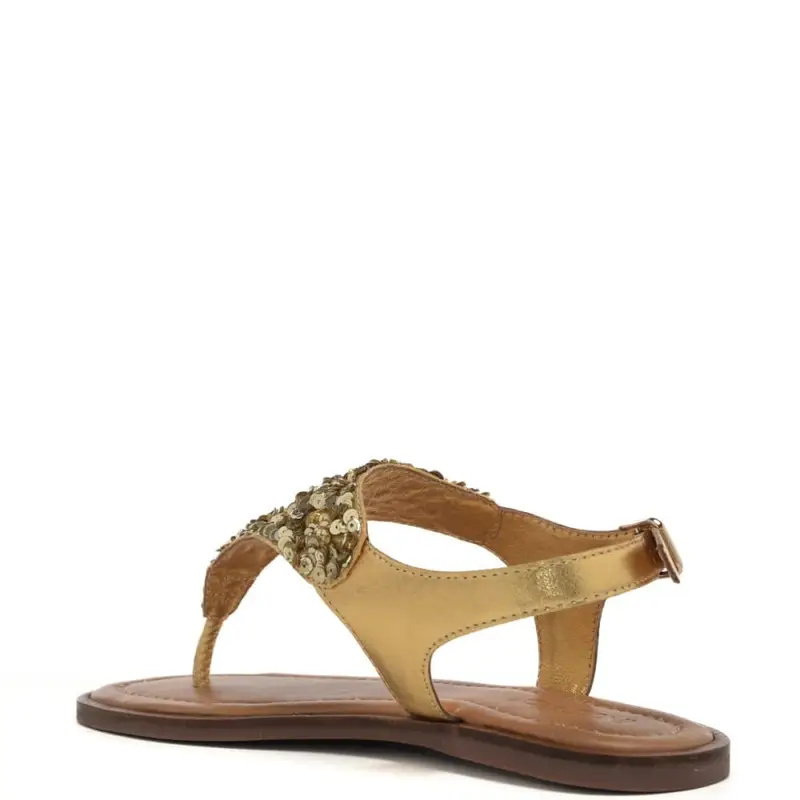 Inuovo sandali bassi da donna a infradito con paillettes in pelle laminata dark gold oro miniatura 3