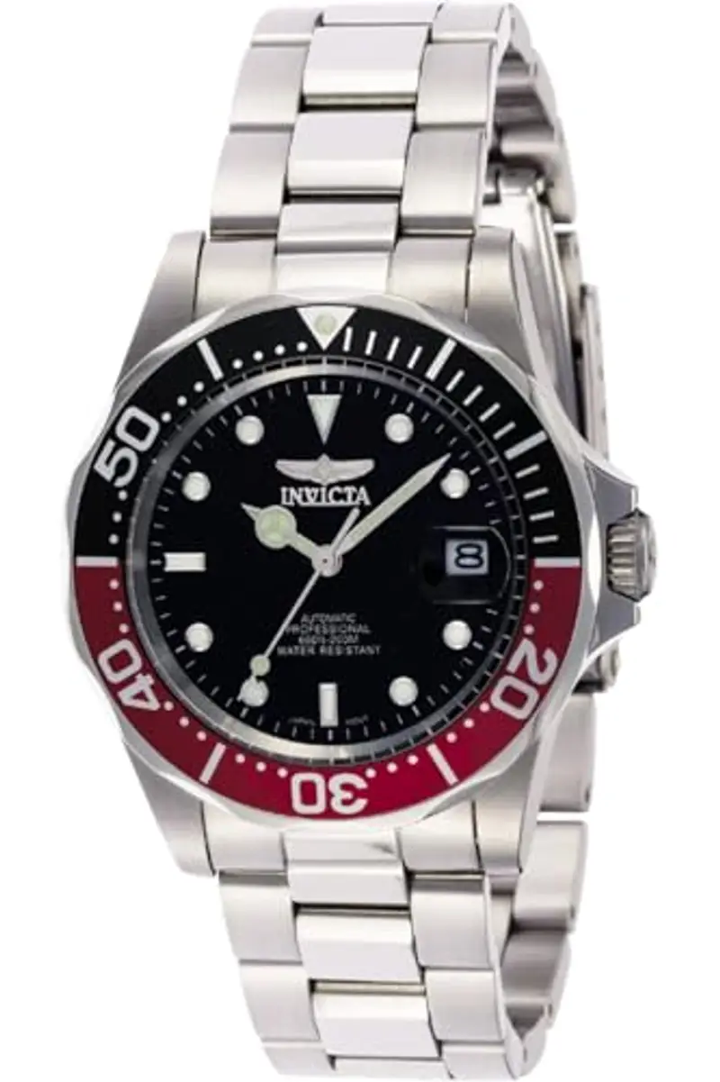 Invicta Pro Diver Orologio da Uomo in acciaio inossidabile con movimento Automatico - 40mm, Argento/Rosso