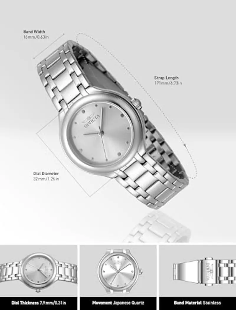 Invicta Wildflower Orologio da Donna in acciaio inossidabile con movimento Quarzo - 32mm, Argento/bianco miniatura 3