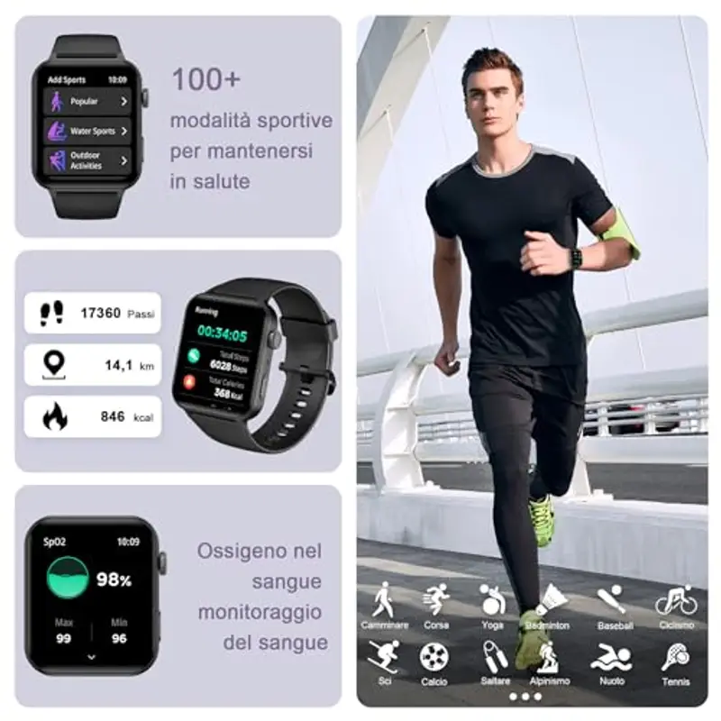 IOWODO Smartwatch Uomo Nero 808031 miniatura 3