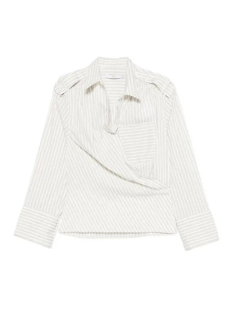 Camicia in cotone a righe pizzo Beige