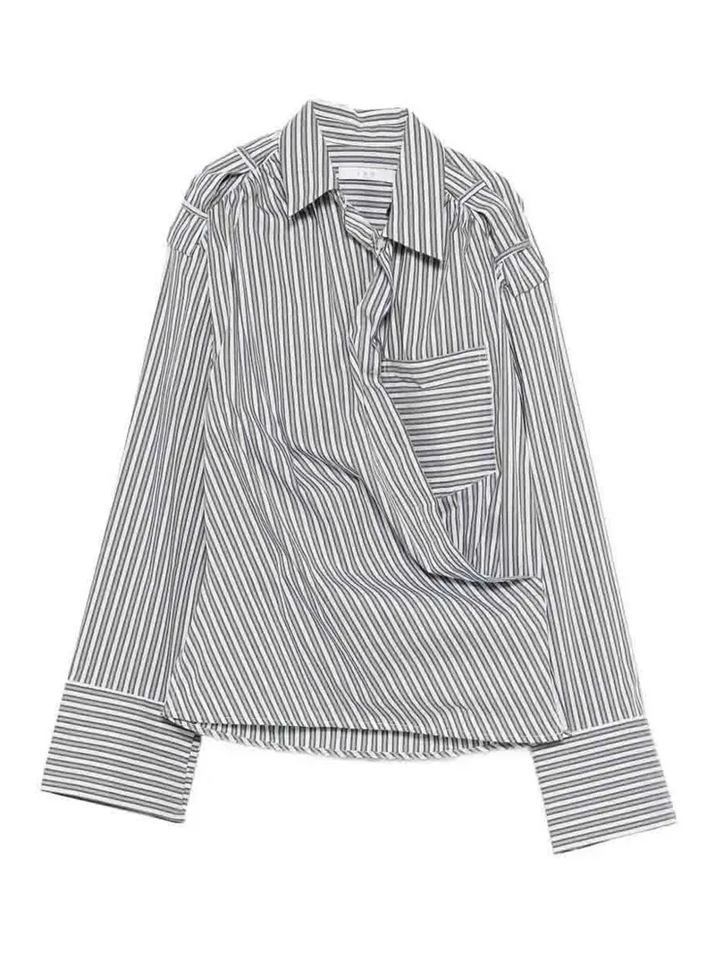 Camicia in cotone a righe pizzo Blu