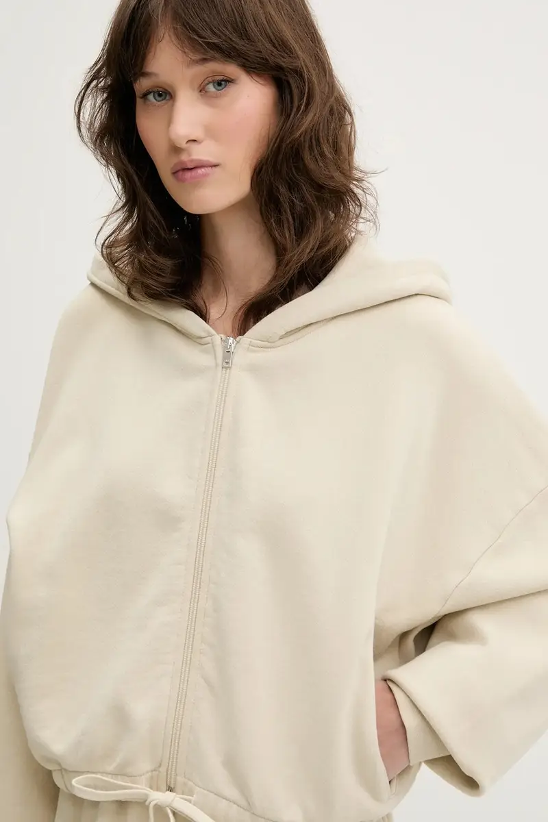 felpa in cotone colore beige con cappuccio WF14ORITTA miniatura 4