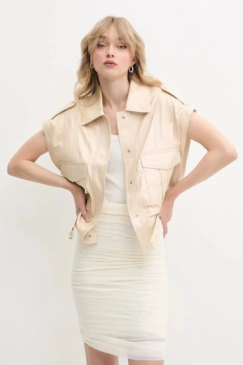 giacca in pelle colore beige WM137BOCAR miniatura 5