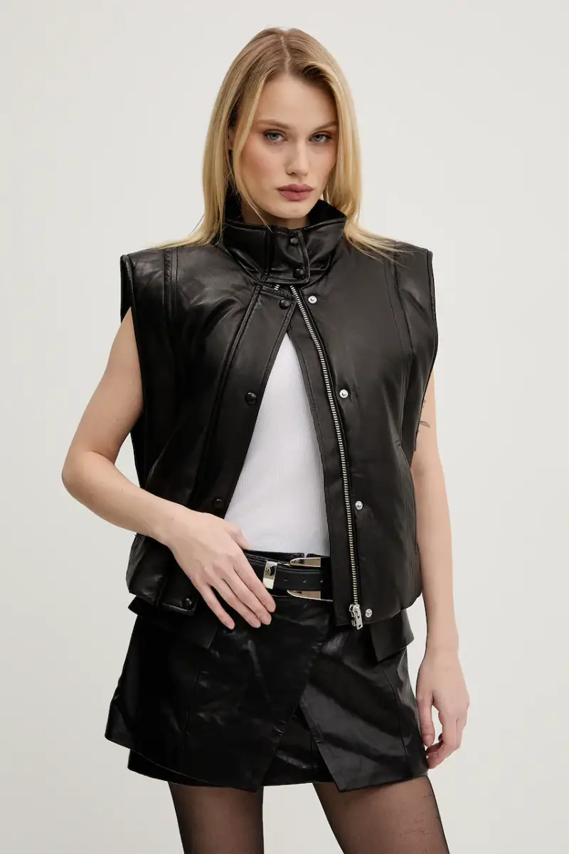 gilè in pelle donna colore nero WP137DARIO