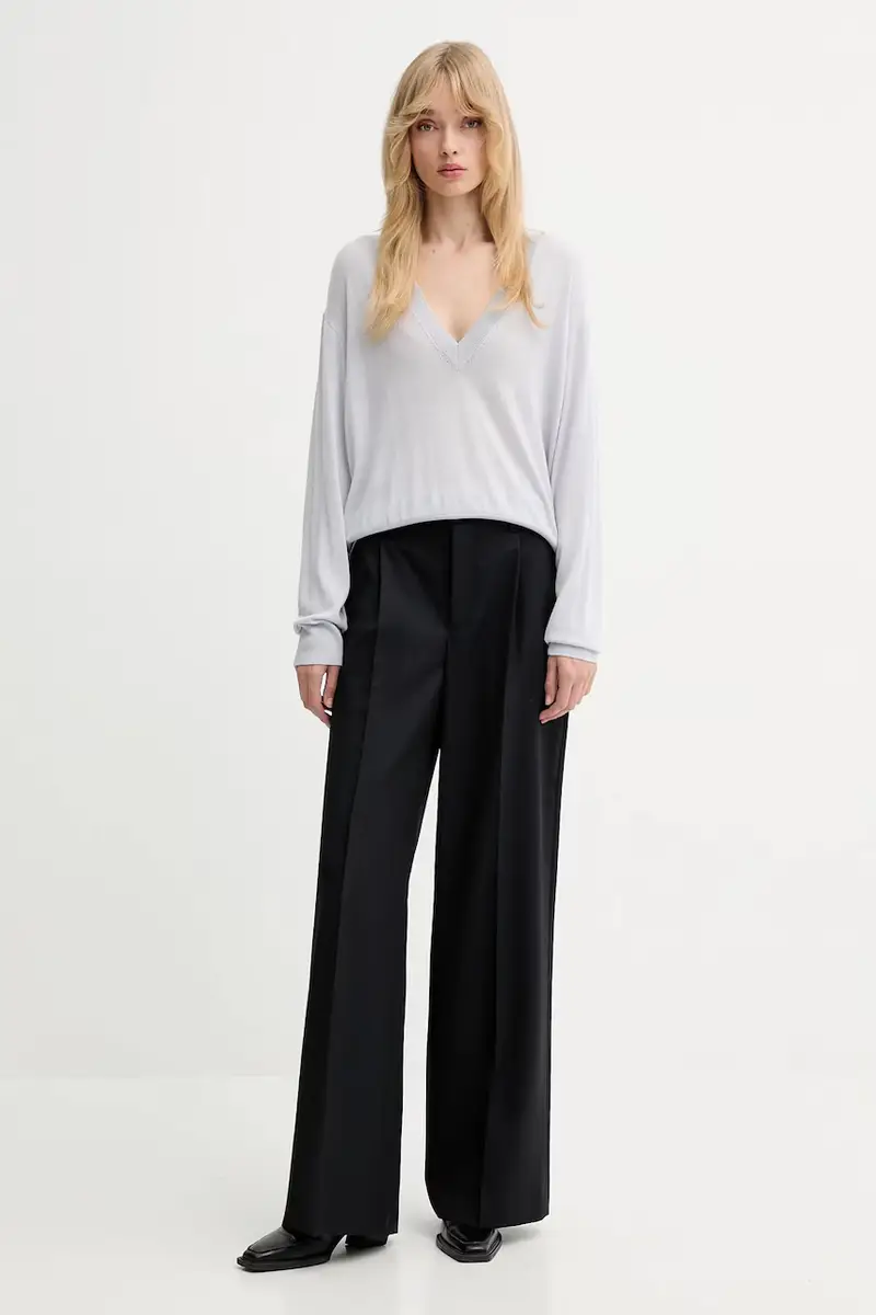 maglione in lana donna colore grigio WP12HARU miniatura 2