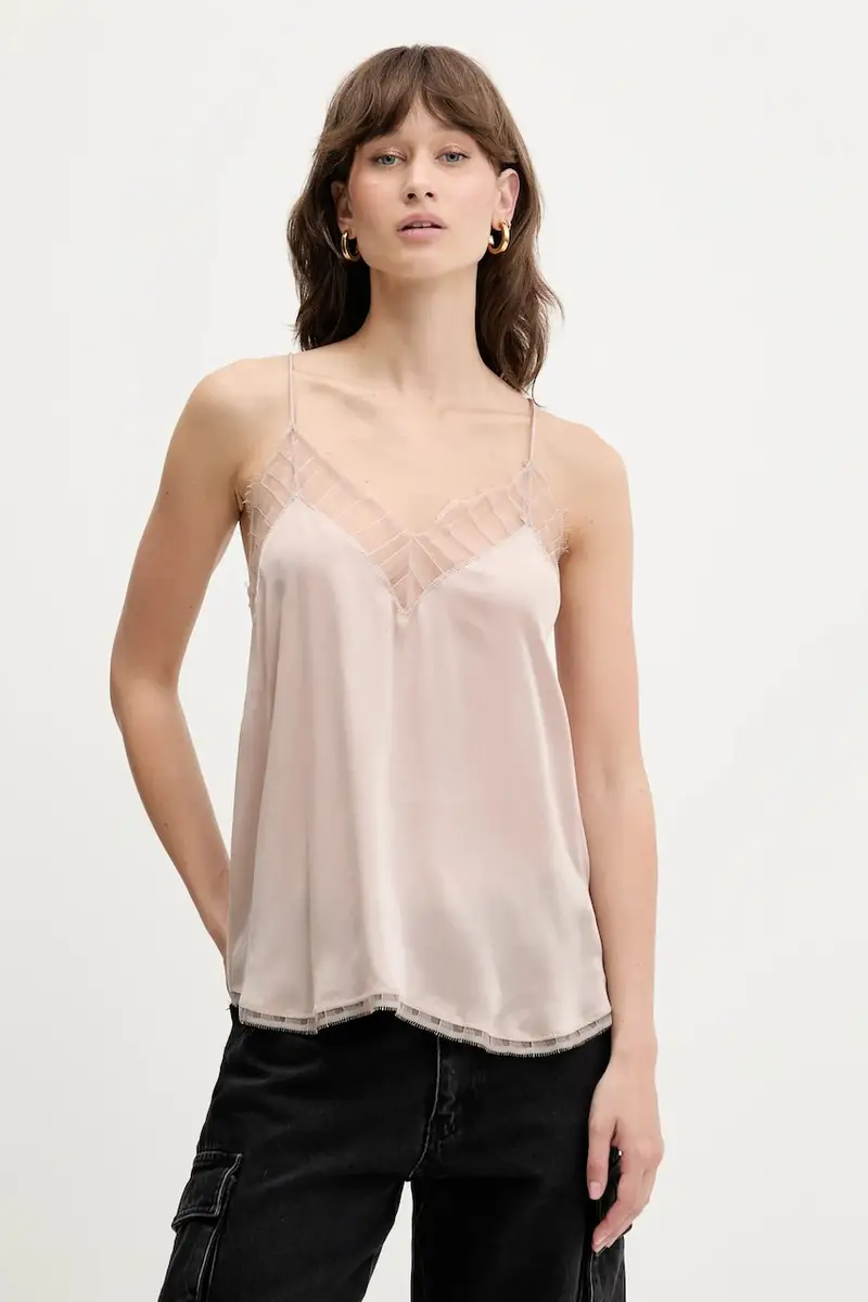 top in seta colore nero Beige