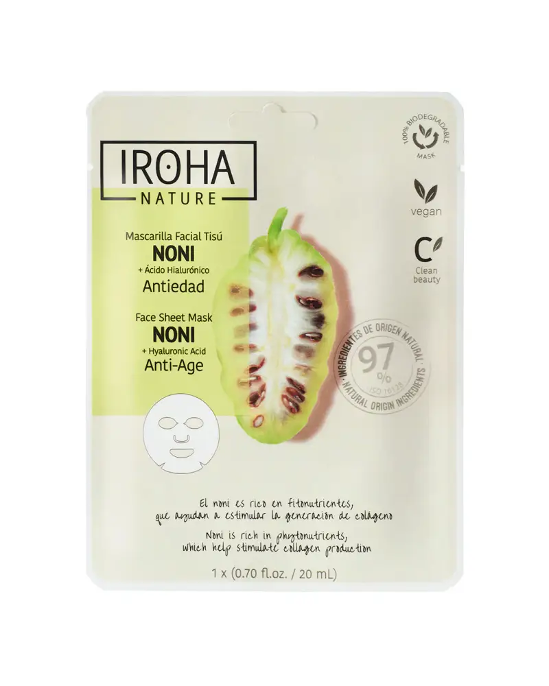 Iroha Nature - 1 maschera viso in tessuto anti-età con noni e acido ialuronico