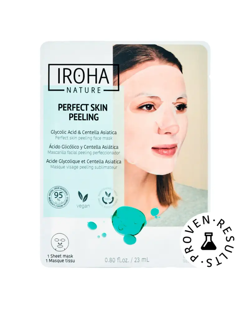 Iroha Nature - 1 maschera viso tessuto peeling perfezionante con acido glicolico (aha) e centella asiatica