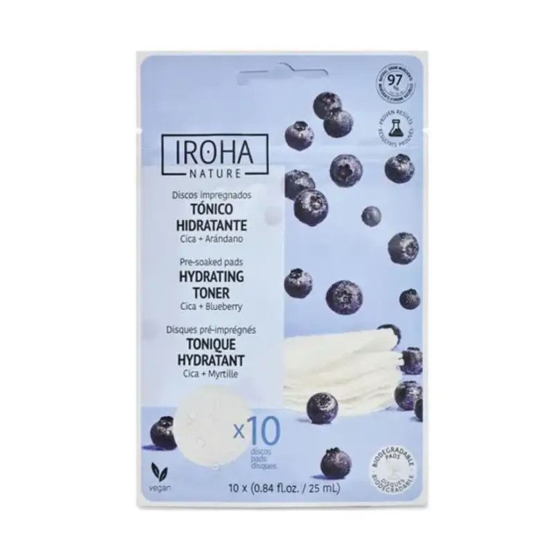 Iroha Nature - 10 dischetti tonificanti, idratanti e lenitivi con cica, pantenolo e mirtillo
