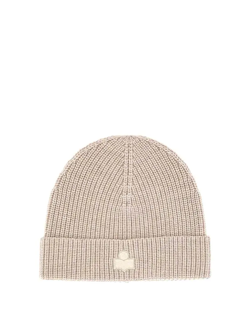 Cappello In Lana Con Patch Logo Beige