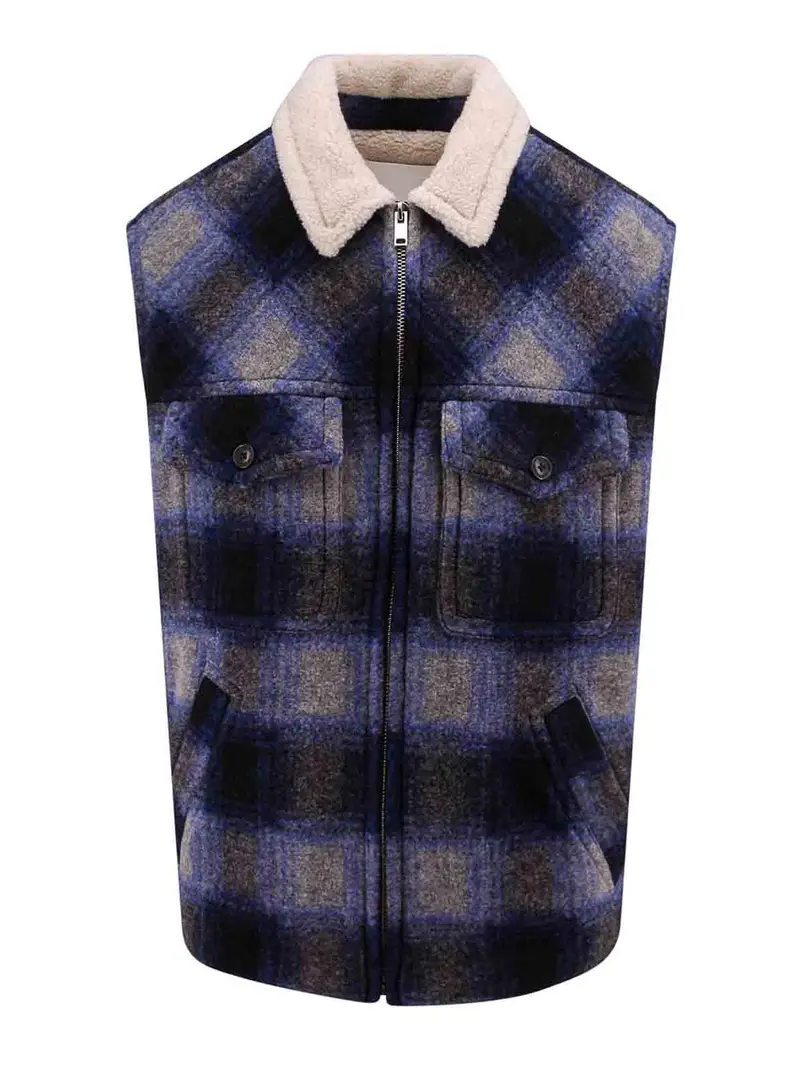 Giacca smanicata con motivo tartan Blu