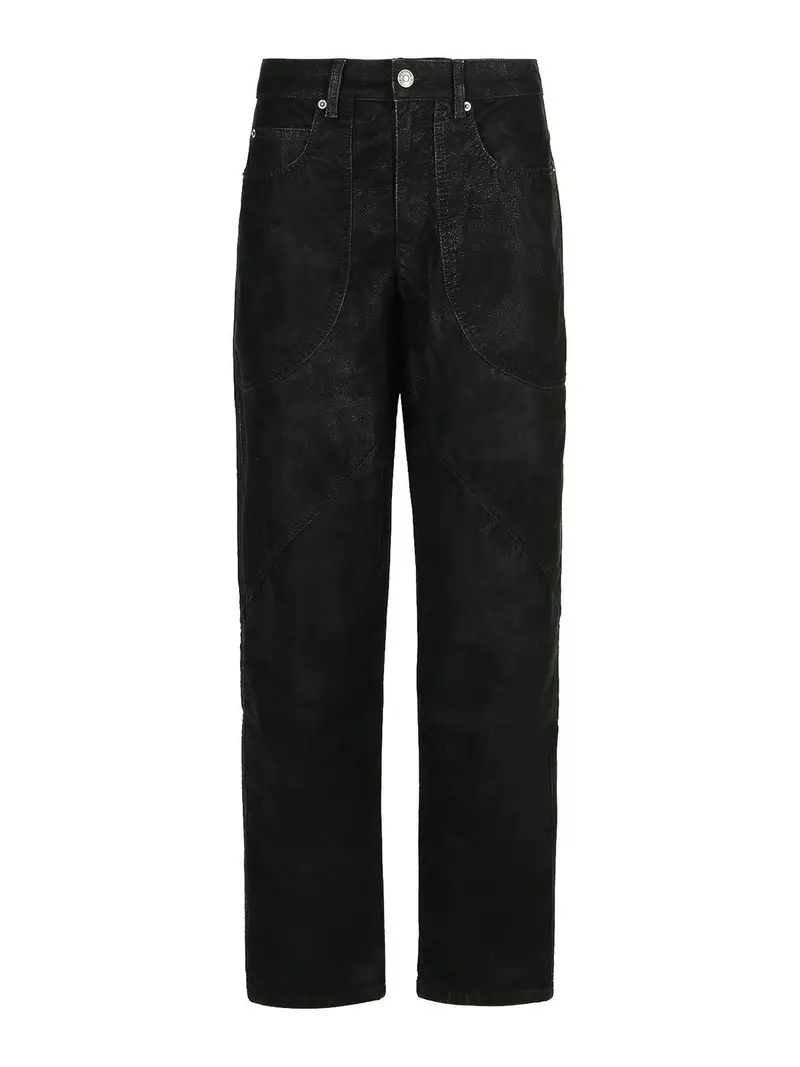 Pantaloni in pelle in finto kelvina Nero