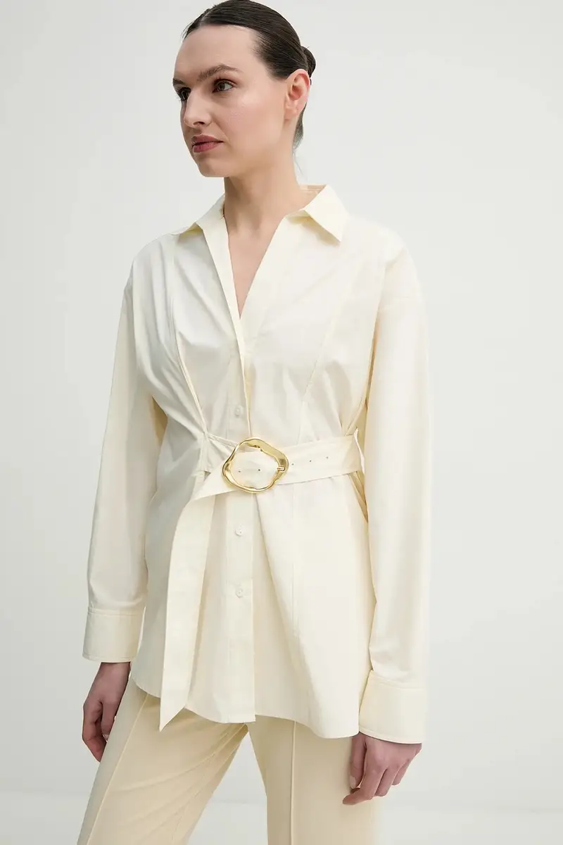 camicia in cotone donna colore beige IS25SS-C150-T012-MOD miniatura 4