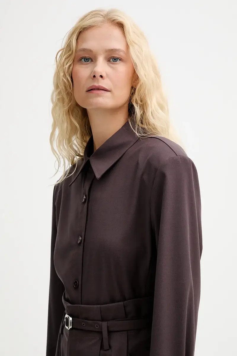 camicia in lana donna colore granata IS25FW-C037-T002 miniatura 4