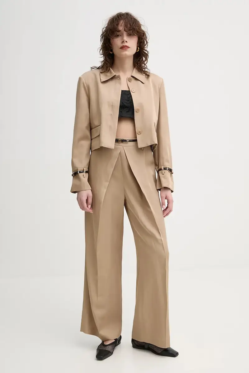 pantaloni in lino misto donna colore beige IS25SS-P059-T004 miniatura 2