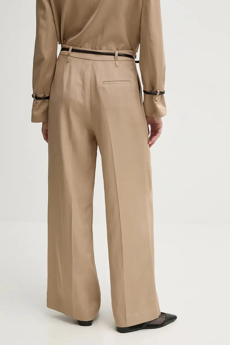 pantaloni in lino misto donna colore beige IS25SS-P059-T004 miniatura 3