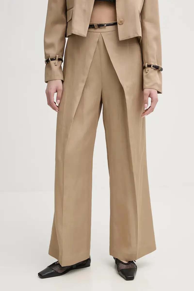 pantaloni in lino misto donna colore beige IS25SS-P059-T004