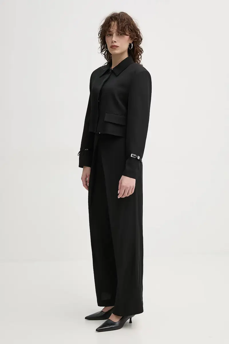 pantaloni in lino misto donna colore nero IS25SS-P059-T004 miniatura 2