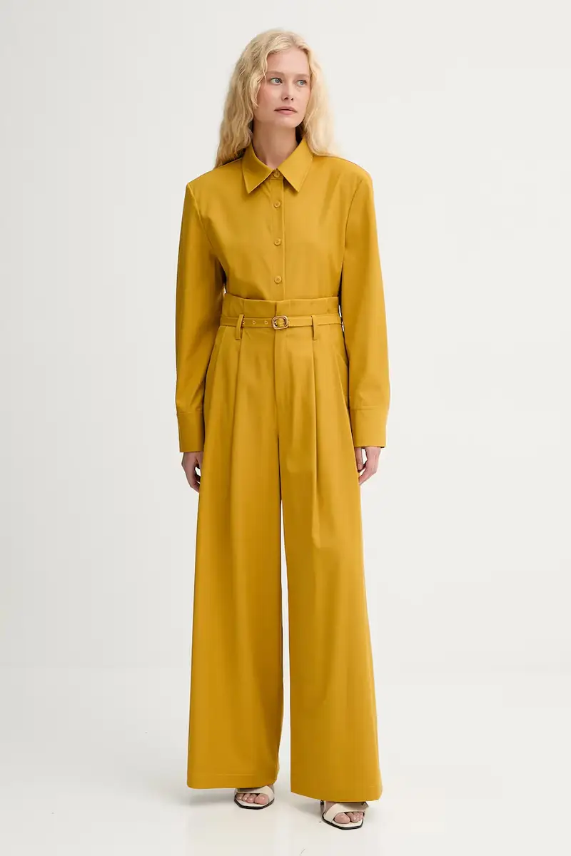 pantaloni in misto lana donna colore giallo IS25FW-P036-T002 miniatura 2