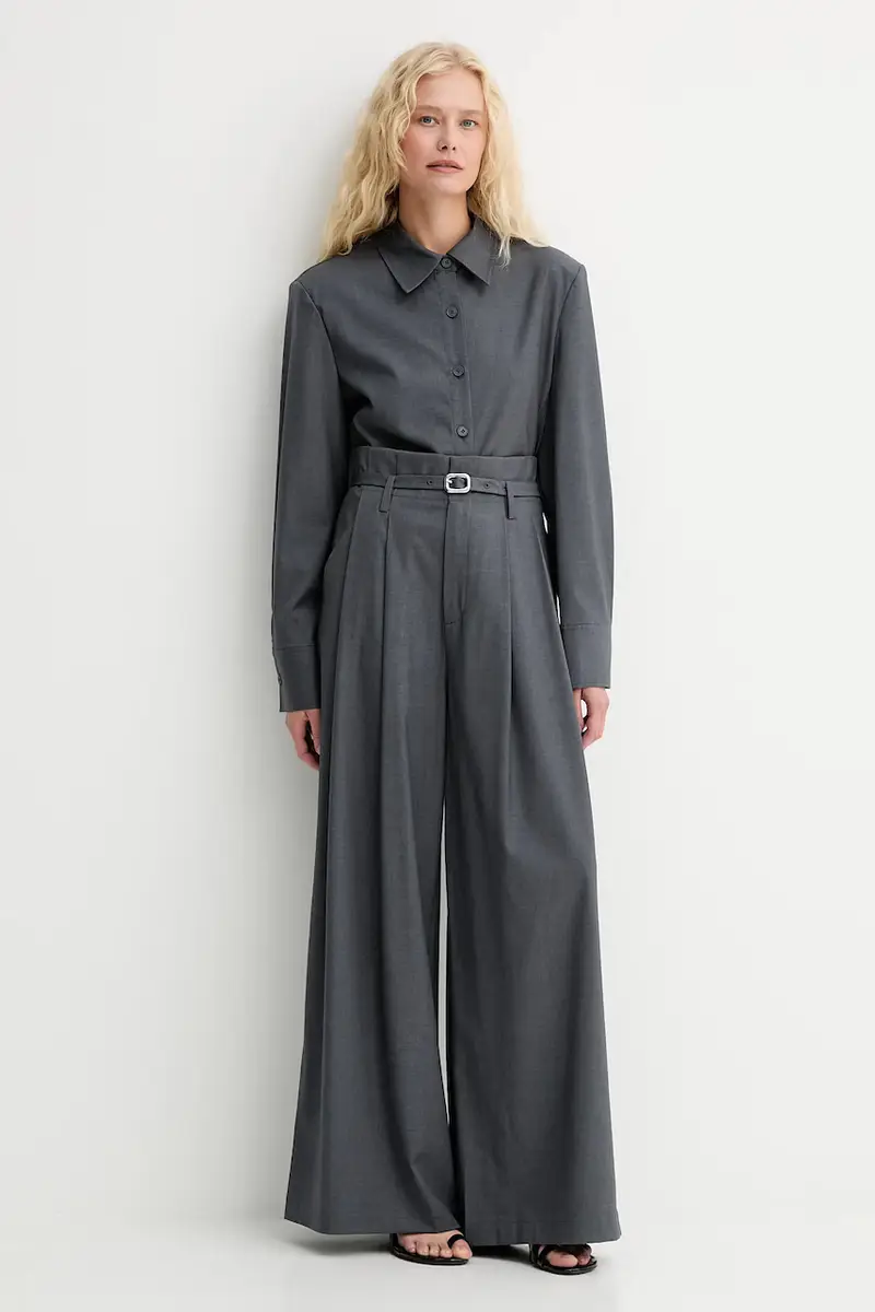 pantaloni in misto lana donna colore grigio IS25FW-P036-T002 miniatura 2