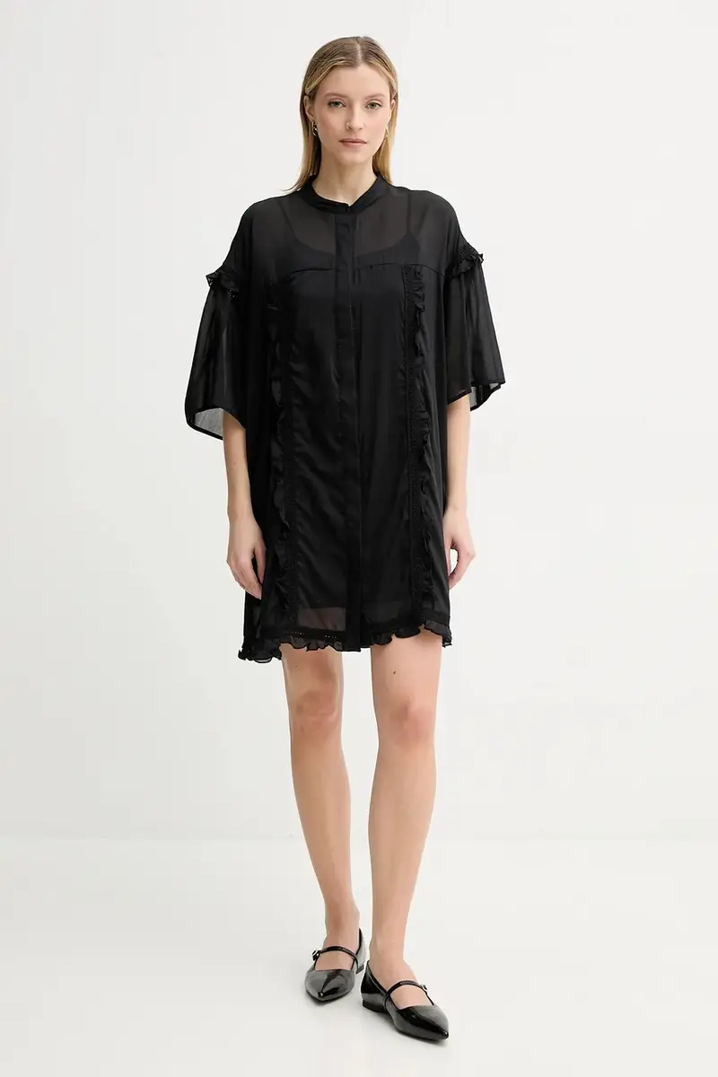 vestito con aggiunta di seta colore nero IS25SS-A078-T018 miniatura 2