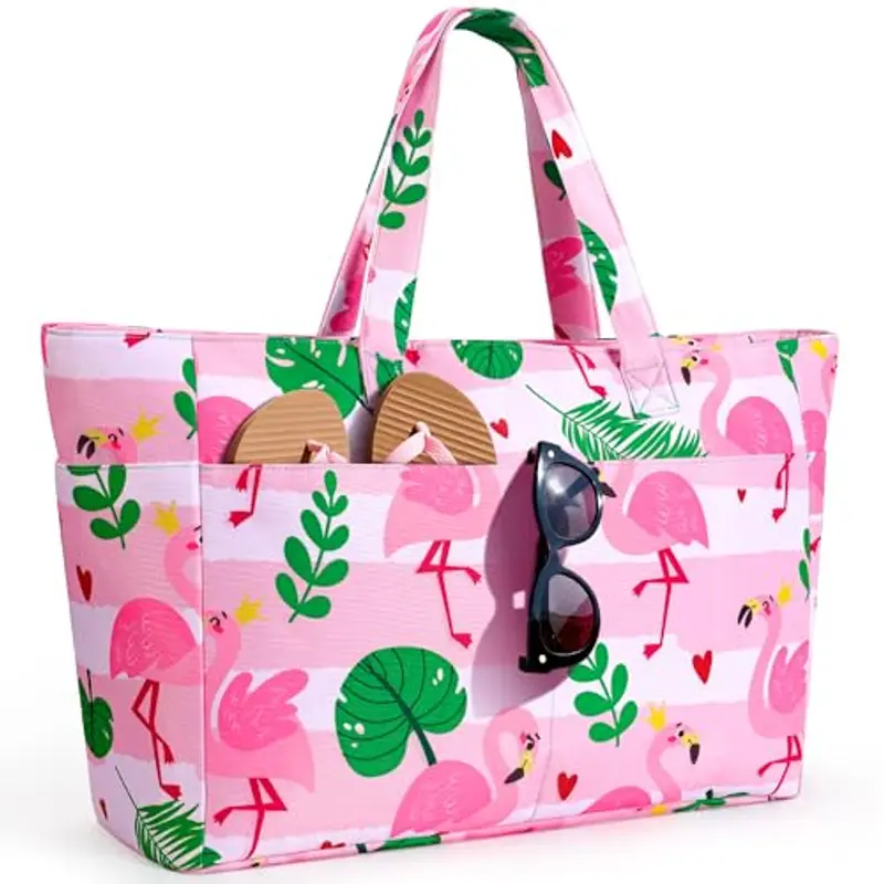 ISEYOU Borsa Mare Grande XXL Famiglia, Borsa Spiaggia con Chiusura Zip e Impermeabile, Leggera e Pieghevole,