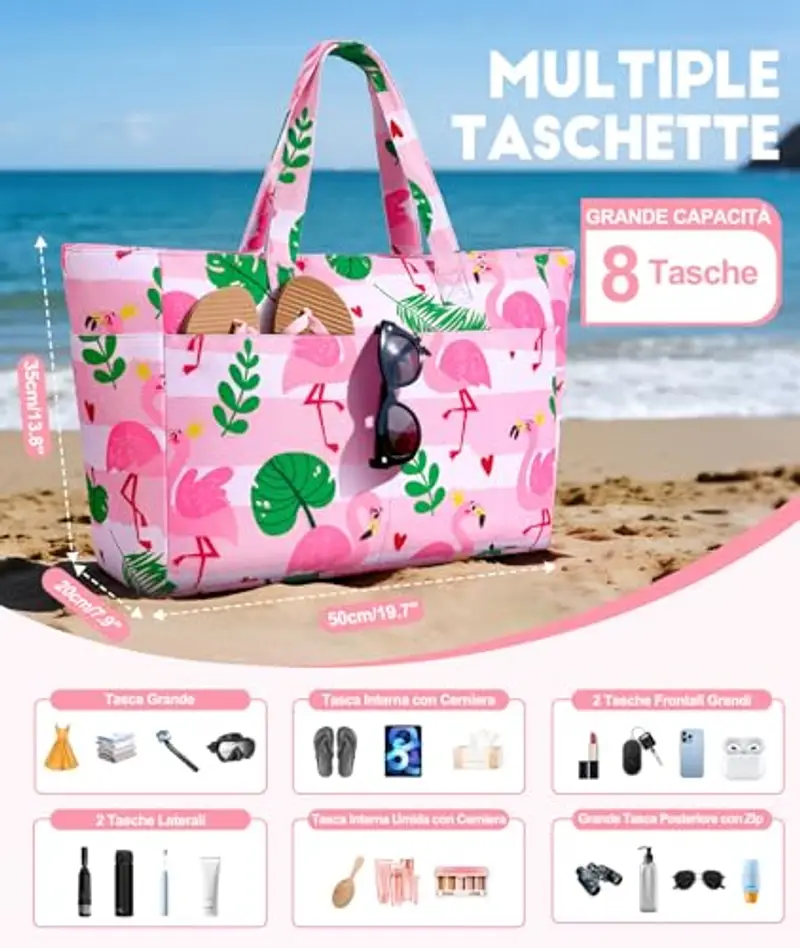 ISEYOU Borsa Mare Grande XXL Famiglia, Borsa Spiaggia con Chiusura Zip e Impermeabile, Leggera e Pieghevole miniatura 3