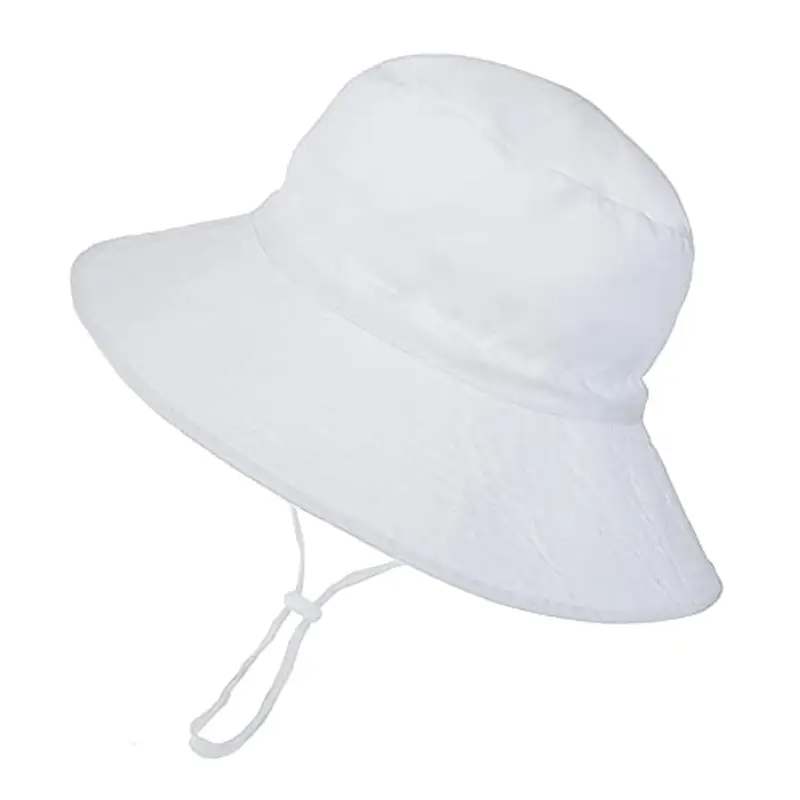 ISIYINER Cappello da Sole per Bambini Ragazze Regolabile Cappello Estivo Anti-UV Tesa Larga Berretto Estivo per Viaggio Nuoto Spiaggia Piscina (Bianca)
