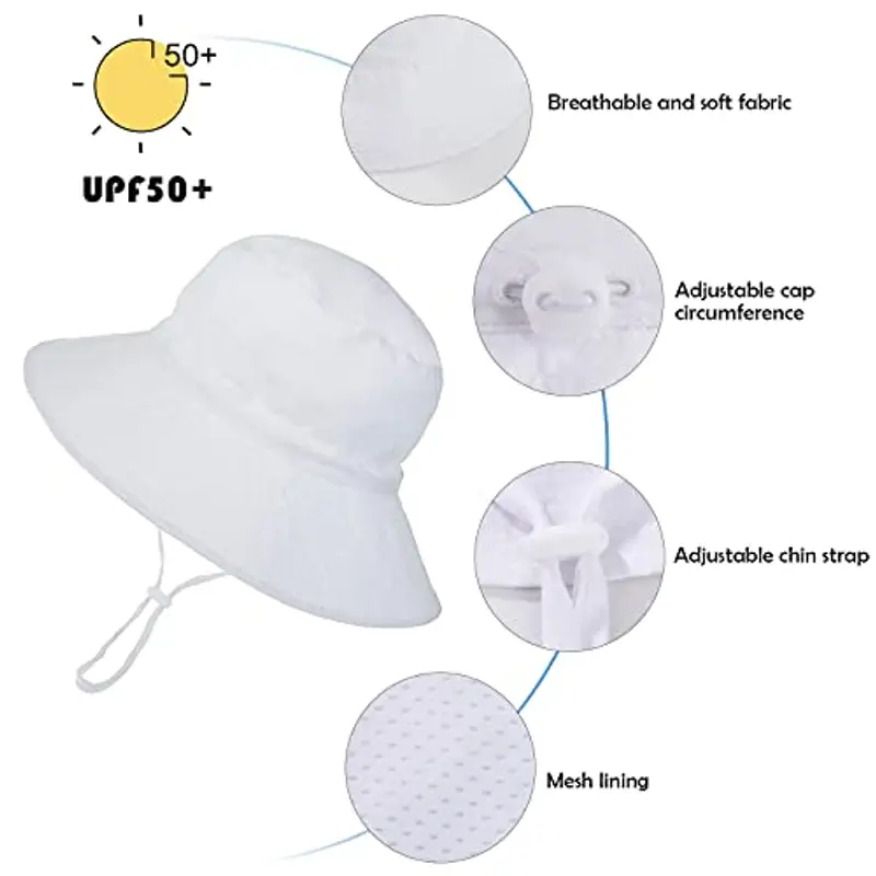 ISIYINER Cappello da Sole per Bambini Ragazze Regolabile Cappello Estivo Anti-UV Tesa Larga Berretto Estivo per Viaggio Nuoto Spiaggia Piscina (Bianca) miniatura 2